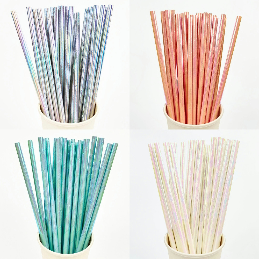 Paper Straw Color - Palhas de papel rosa e ouro,