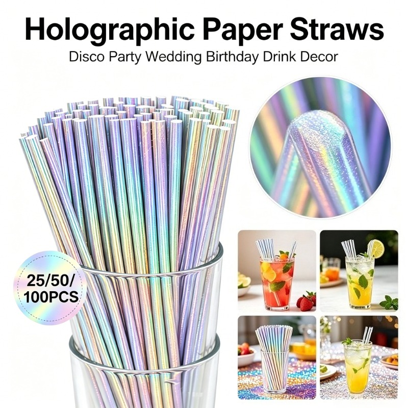 Paper Straw Color - Canudos de Papel Prateados a Laser